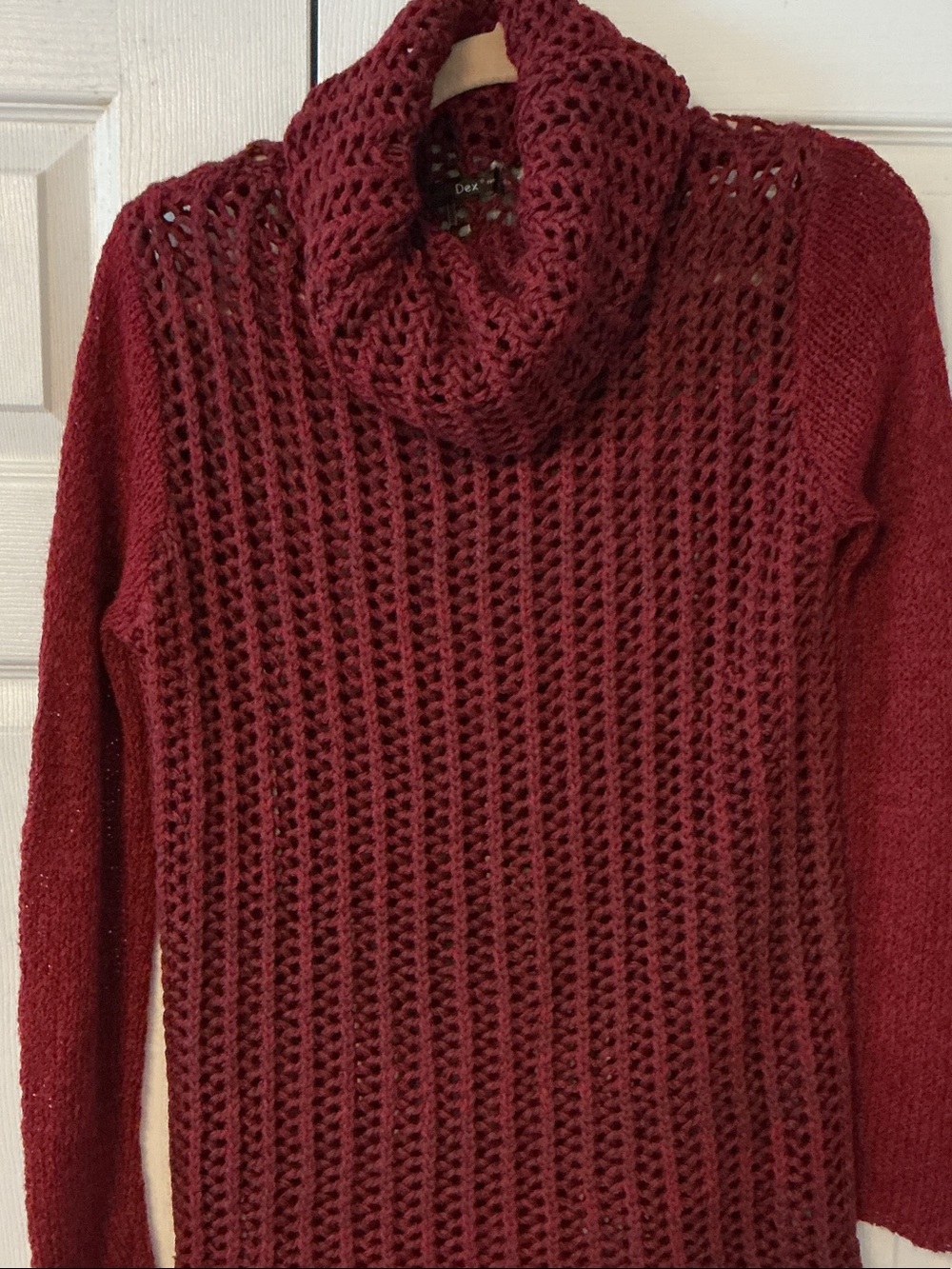 Dex Open-Weave Cowl Neck Sweater in Wine